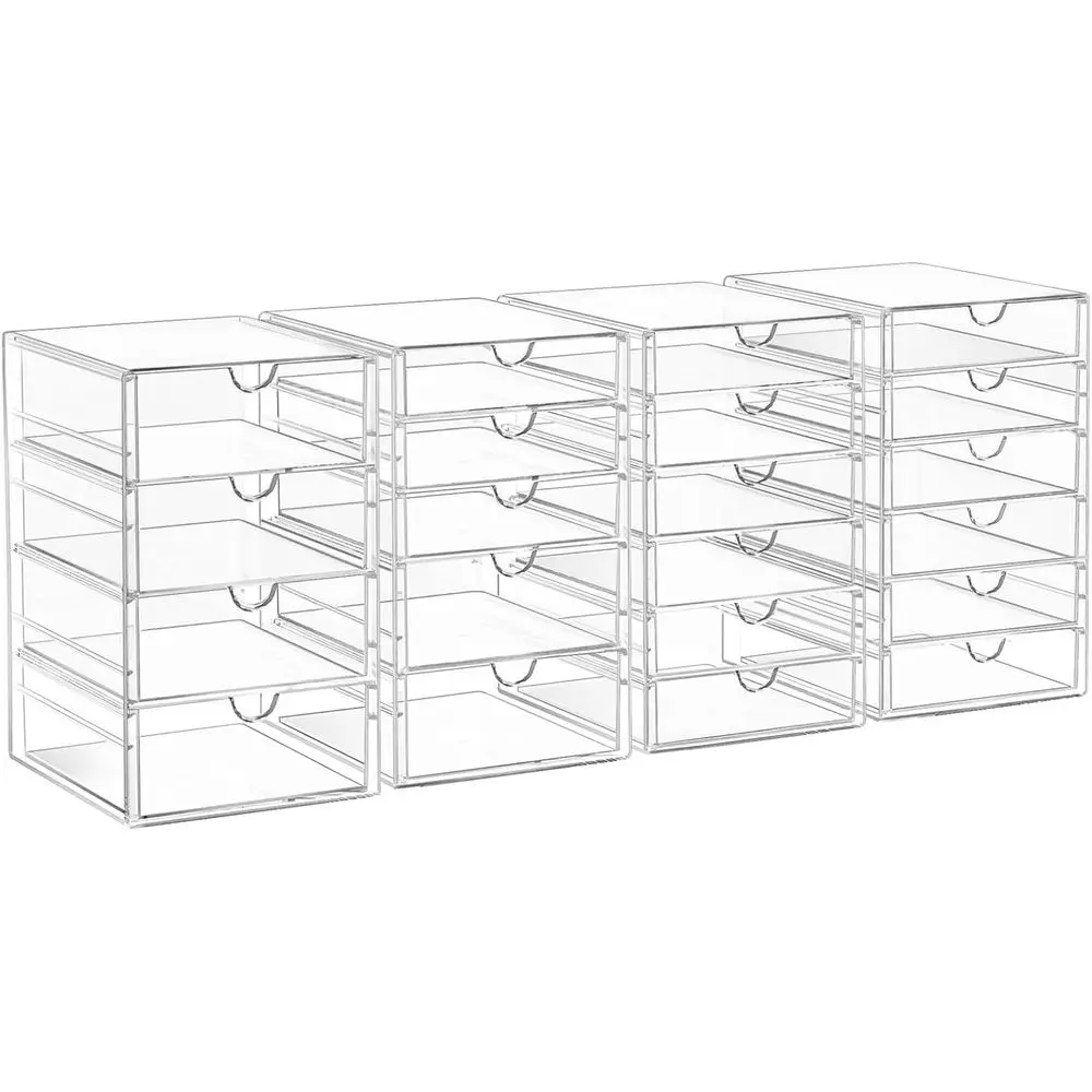 

21 Drawers 4 Set Clear Storage Drawers for Office Supplies, Makeup, Jewelry, Pen, Stationary