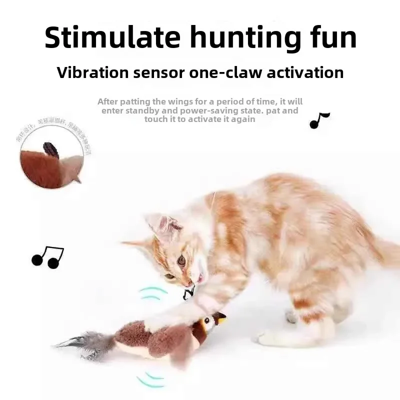 Interactive Cat Toys Rechargeable Flying Bird Rat Cat Toy Chirping Flapping Bird Can Add Catnip Touch Activated Plush Toy