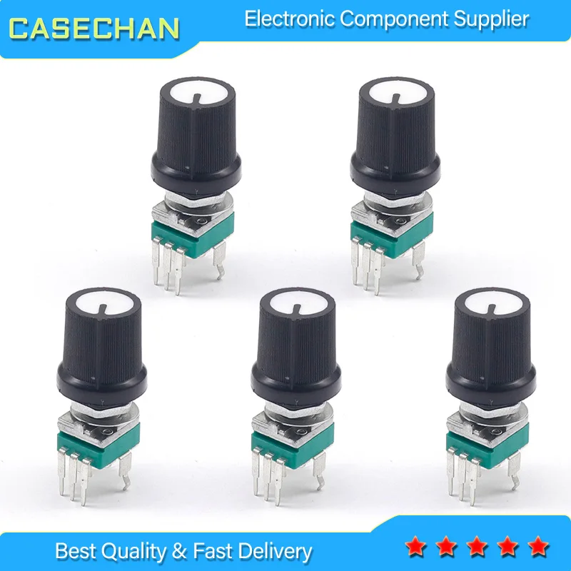 5pcs/lot Sealed RK097N single vertical potentiometer B1K B20K B50K B100K-B1M handle 15MM flowers + 5 White knob cap