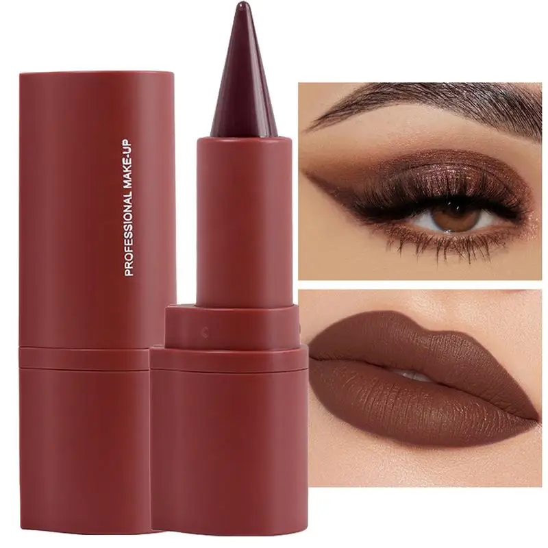 3 In1 Eyebrow Pencil Eye liner Lipstick Matte Lip Liner Waterproof Pointed Lip Stain Brown Red Purple Velvet Lipstick Lip Makeup