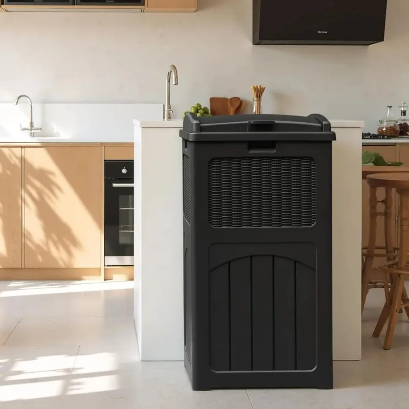 Pack 35 Gallon Outdoor Trash Can, Garbage Can with Lid, Waterproof Resin Waste Bins for Garden, Backyard, Patio Use
