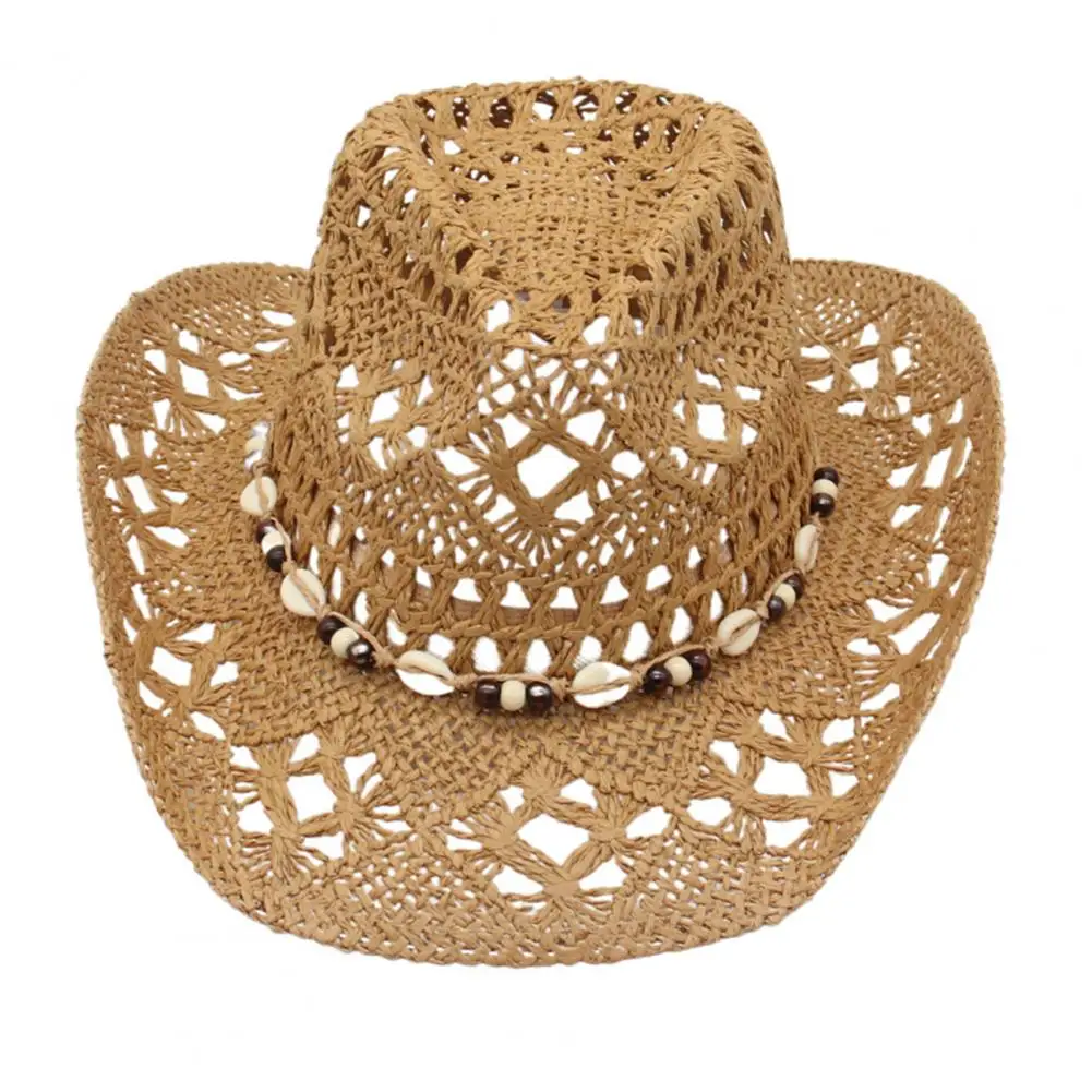 

Соломенная ковбойская шляпа с широкими полями Ковбойская шляпа с ремешком на капюшоне Стильная соломенная ковбойская шляпа для мужчин и женщин с широкими полями Western Cowgirl Sun