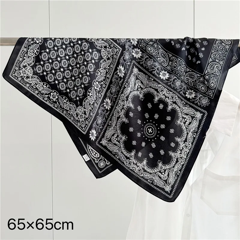 OMEA-Foulard de tête rétro pour femmes, 100% pur, mode moderne, petit carré, version coréenne, motif cachemire noir, luxe