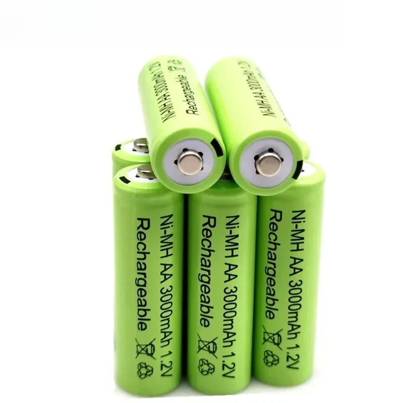 High-Quality 2pcs 1.2V AA 3000mAh Green NiMH Rechargeable Battery for Toy Garden Solar Lamp LED Flashlight Lantern Lamp Torch