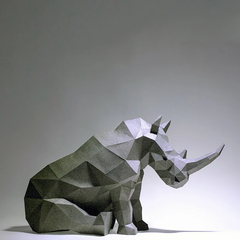 65cm Rhino Paper Model Hallway Ornament 3D Handmade Low Poly Puzzles Papercraft Model Kit DIY Porch Decor Creative Origami Toys