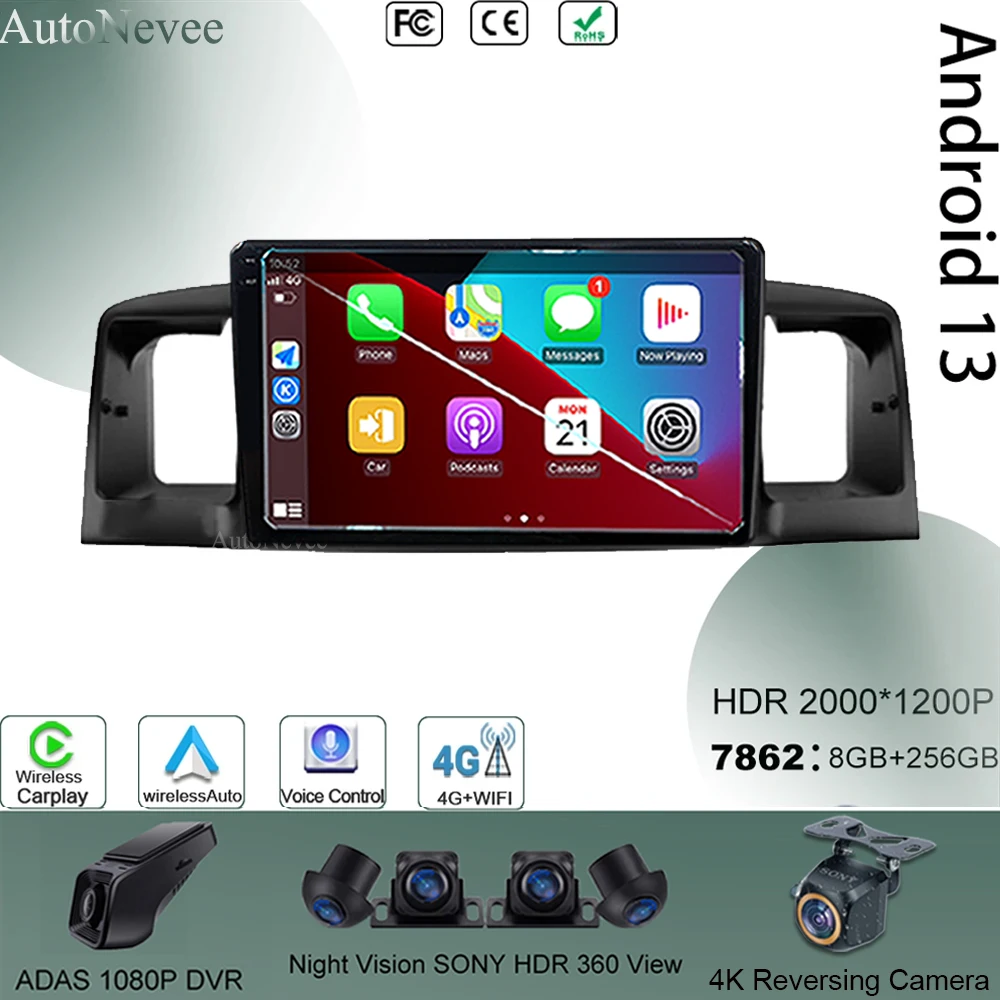 

Android 13 Car Multimedia For Toyota Corolla GX Corolla E120 2005-2013 Carplay Video Autoradio GPS Radio Nevigation CPU DVD