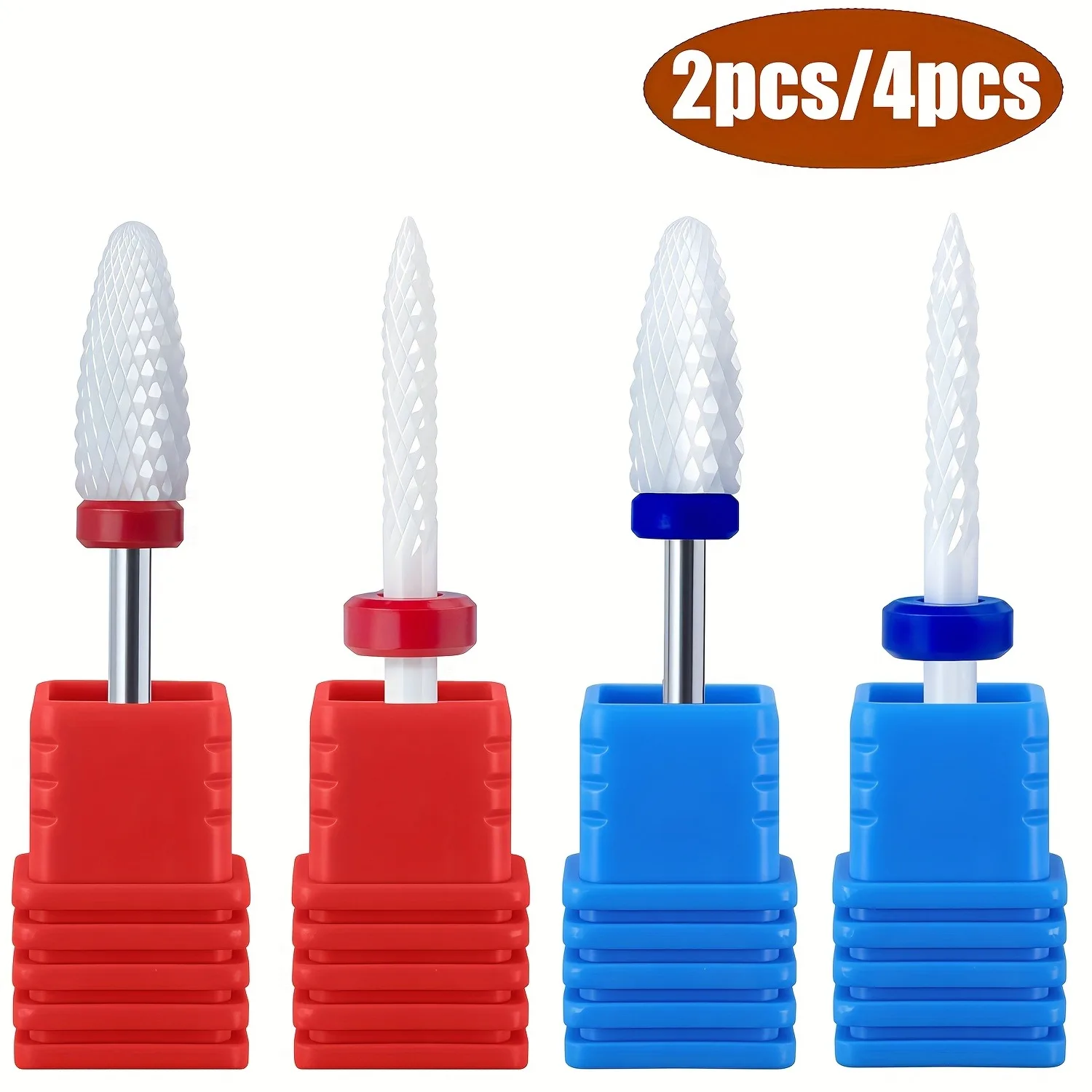 2 Or 4 Pcs Ceramic Nail Buffering Heads with 3/32 Inch Handle for Quick Gel Nail Polish Removal And Nail Keratosis Grindin