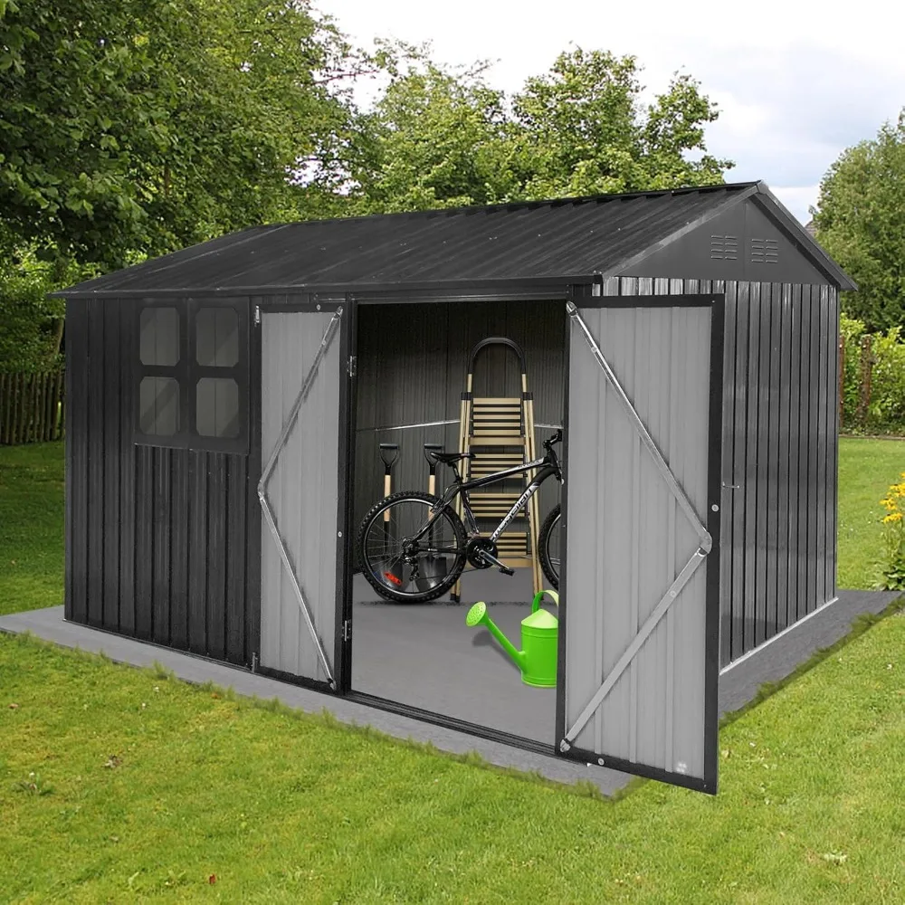 

10x8 FT Outdoor Storage Shed, Large Garden Shed with Updated Frame Structure and Lockable Doors, Backyard Garden Patio Lawn