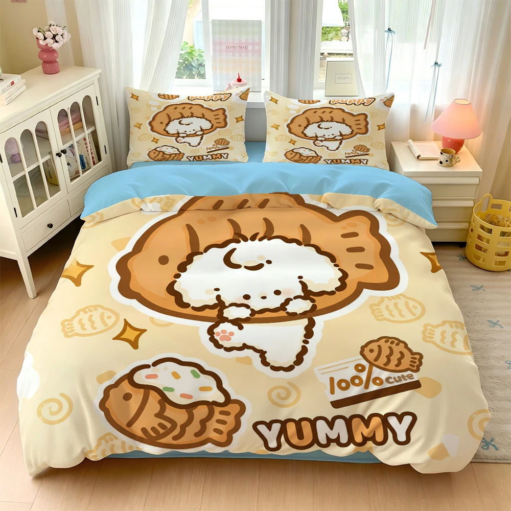 3/4Pc Digital Print Ultra-Soft Home Bedding Four-Piece Set Combination Set, Cartoon Style Small Fish Pattern Comfortable and Breathable Bedding Set, Home Bedding Single Duvet Cover Three-Piece Set Dormitory Bedding, Suitable for All Seasons, Duvet Cover + Pillowcase + Bed Sheet, Does Not Include Pillow Core or Quilt Core