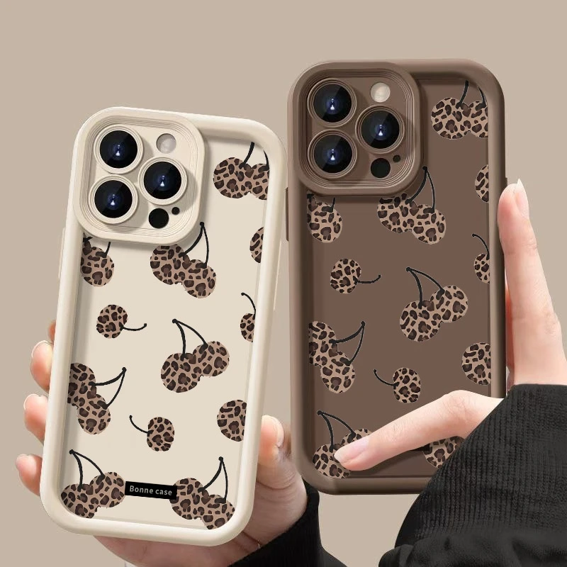 Phone Case Leopard Print Little Cherry Pattern For Realme 14 Pro Plus 5G 14X 13 12 11 10 9 8i 8 C75 C65 C63 C55 C53 Bumper Cover