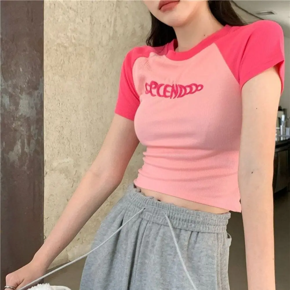 

Y2k Baby Tees T Shirt Y2k Sweet Short Style Retro Aesthetic Short Sleeve T-shirt Vintage Soft Slim Pullover Top Spring