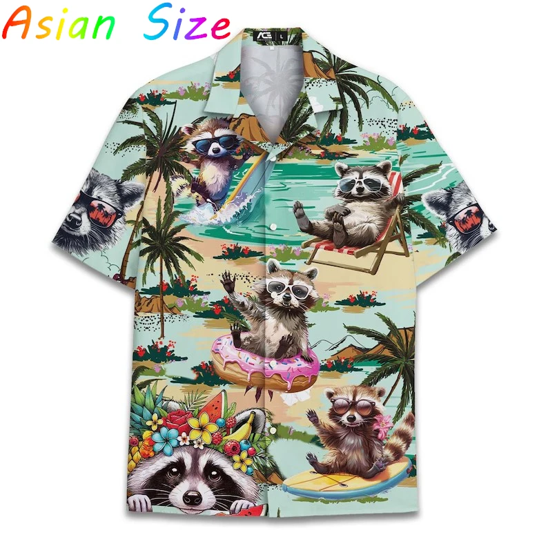 

Тропические пляжные гавайские рубашки для мужчин Рубашка с пальмовым деревом Мужские рубашки с коротким рукавом на пуговицах Повседневные повседневные блузки с рисунком животных
