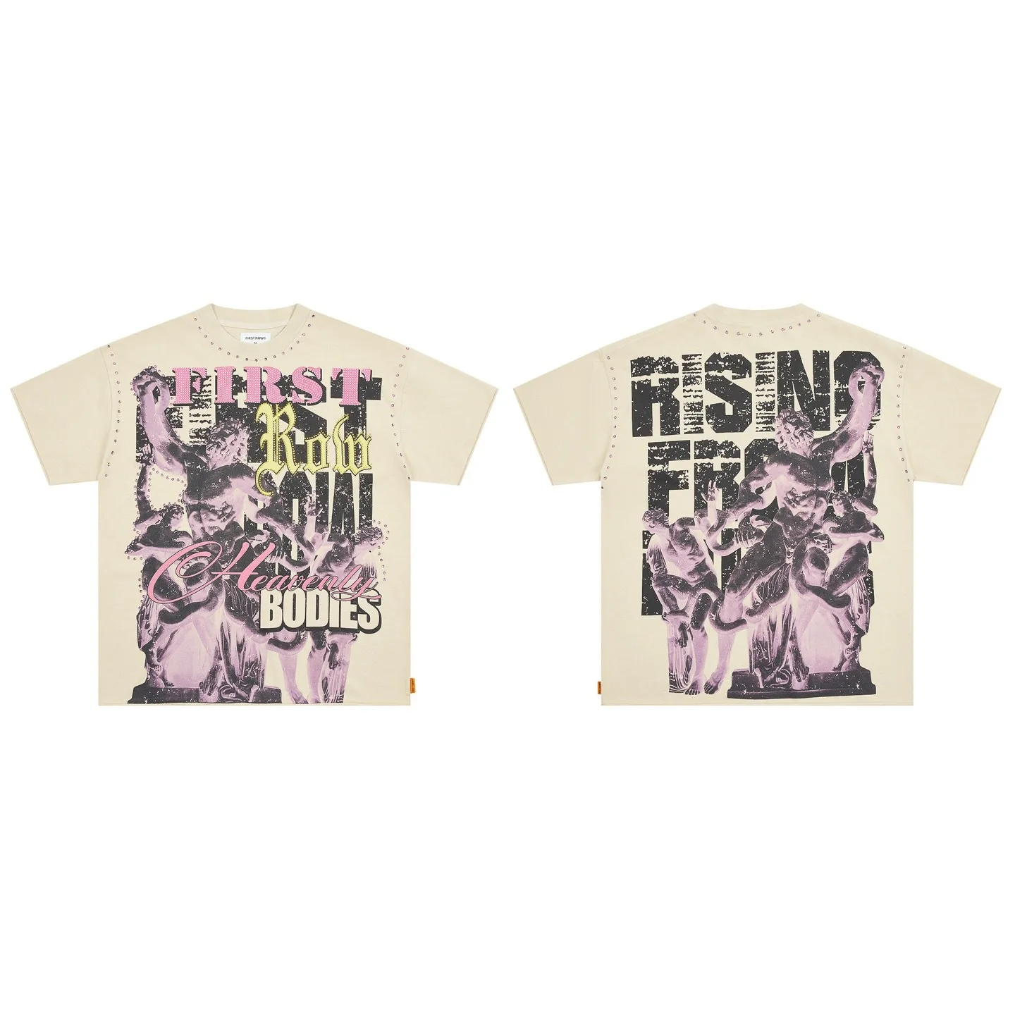 First Row Trendy Retro Street Print Short-Sleeved T-Shirt for Men and Women, Loose Fit, Summer