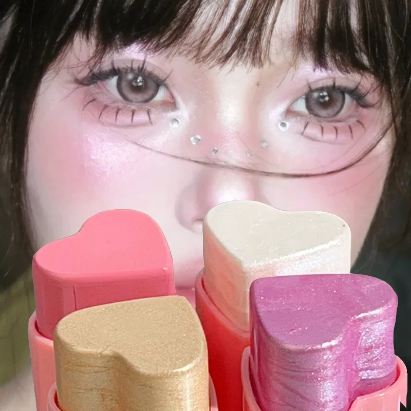 Heart-shaped Highlighter Blusher Stick Brightening Face Rouge Cream Waterproof Contour Illuminator Highlight Blush Korean Makeup