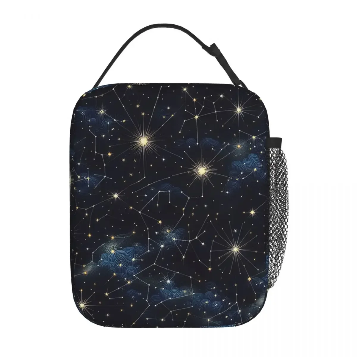 Night Sky Golden Celestial Stars Zodiac Constellations Insulated Lunch Bag for Women Kids Food Boxes Thermal Lunch Box Tote