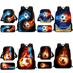 3Pcs Set Sports Football Child Backpacks Shoulder Bag Pencil Case Pupil Large Capacity School Bags for Boys Girls Best Gift