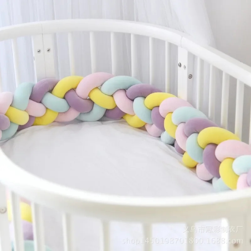 Multifunctional Baby Playpen Bed Bumper with Braided Knot Ball and Twisted Plait Child Safety Collision Bar