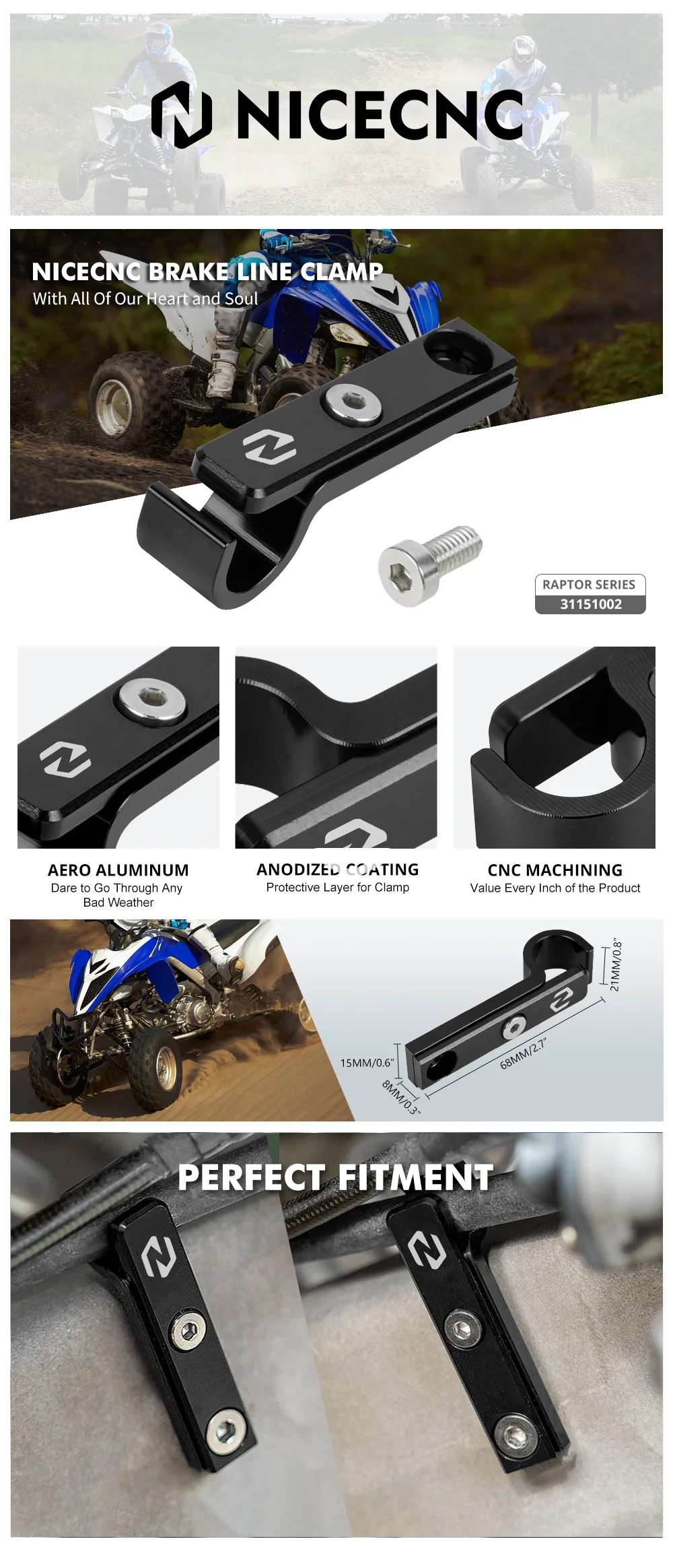 NICECNC Bremsleitungs-Klemmen für Yamaha Raptor 700 und 700R 2009-2023, Bremsleitungshalter, ATV-Zubehör – Detail 3