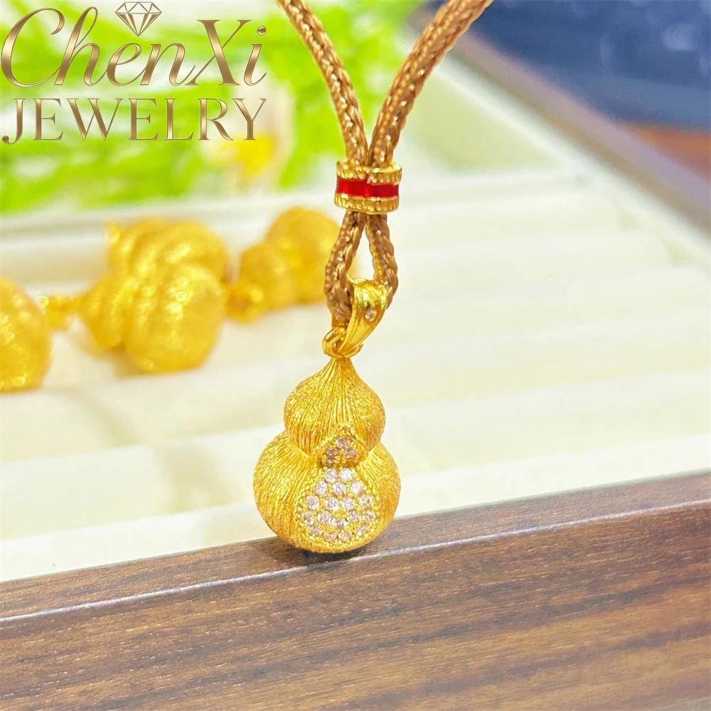 

High-End Sand Gold Three-Dimensional Diamond-Encrusted Wire Drawing Gourd Pendant Luxury Quality Fashion Fine Jewelry Exquisite