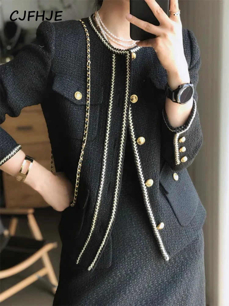 CJFHJE Tweed Suit Jacket Classic Women\'s Autumn New French Elegant Office Lady Fragrant Slim Black Noble Outwear Blazers Coat