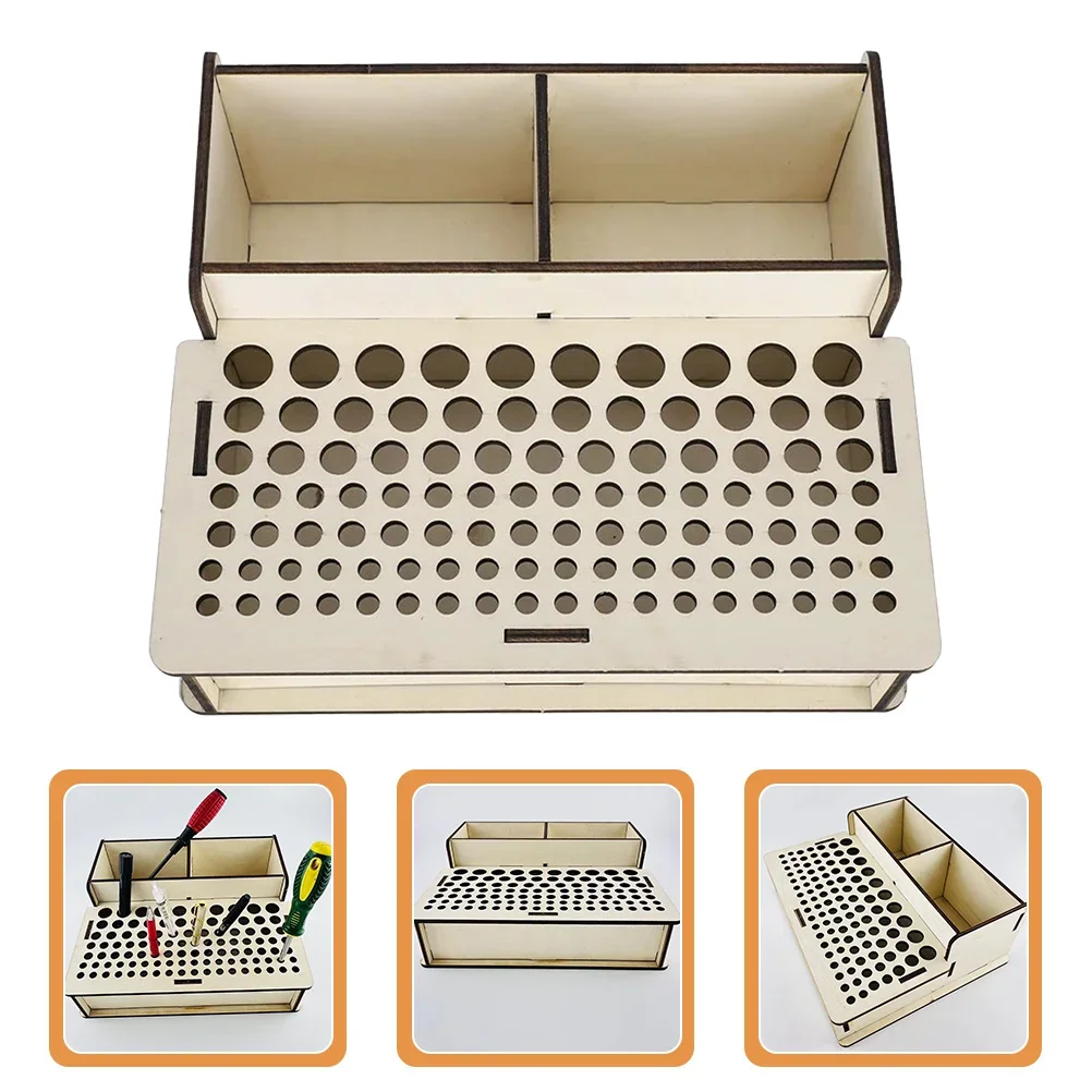 YOMDID 1PC Wood Storage Box Leather Tool Storage Holder Painting Brush Tool Storage Rack Multifunction Leathercraft Tools Holder