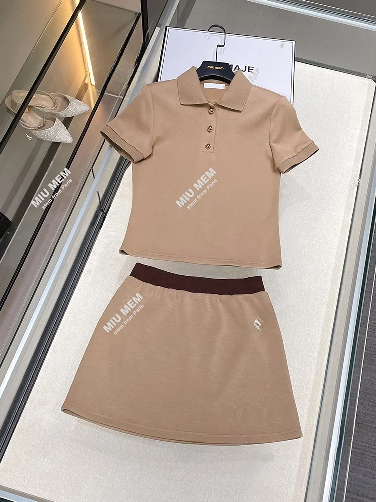 

High-End Women's Spor Preppy Sle irt T-irt Top with ter Skirt Set ort Sve Collar Two-Piece Suit