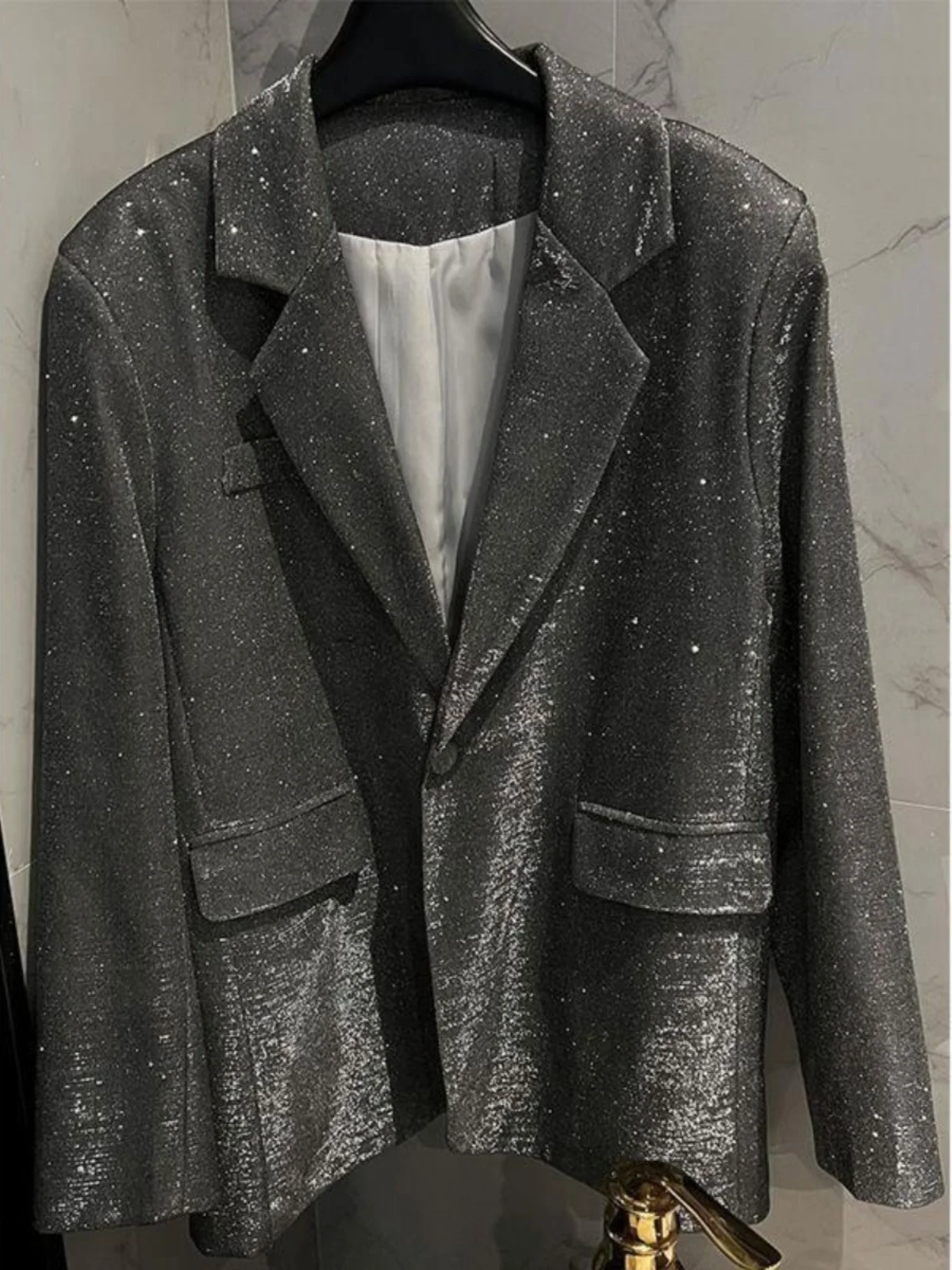 بدلة ترتر عتيقة متوسطة الطول Jaet iny ملابس خارجية طويلة Sve Commute Sle لون نقي مجموعة خريف نسائية Faion #4