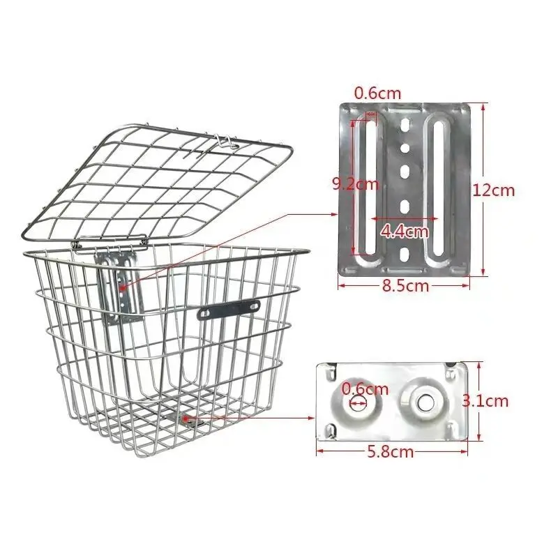 Solid Stainless Steel Large Bicycle Front and Rear Baskets with 20 in/22 in/24 in/26 in Brackets Schoolbag Basket Pet Basket