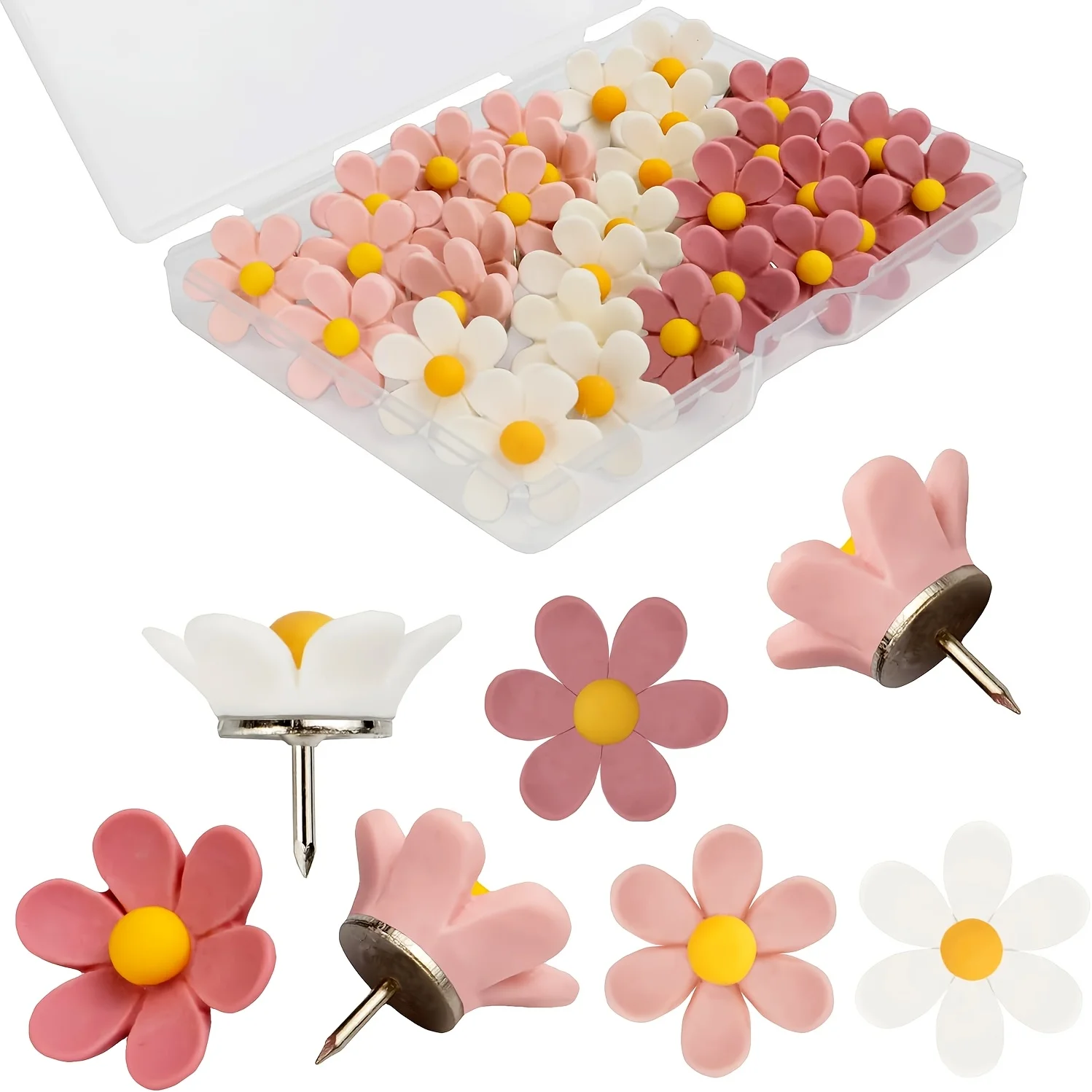 20pcs Pink Floral Pushpins - Decorative Resin Flower Thumbtacks for Photo Walls & Office Supplies