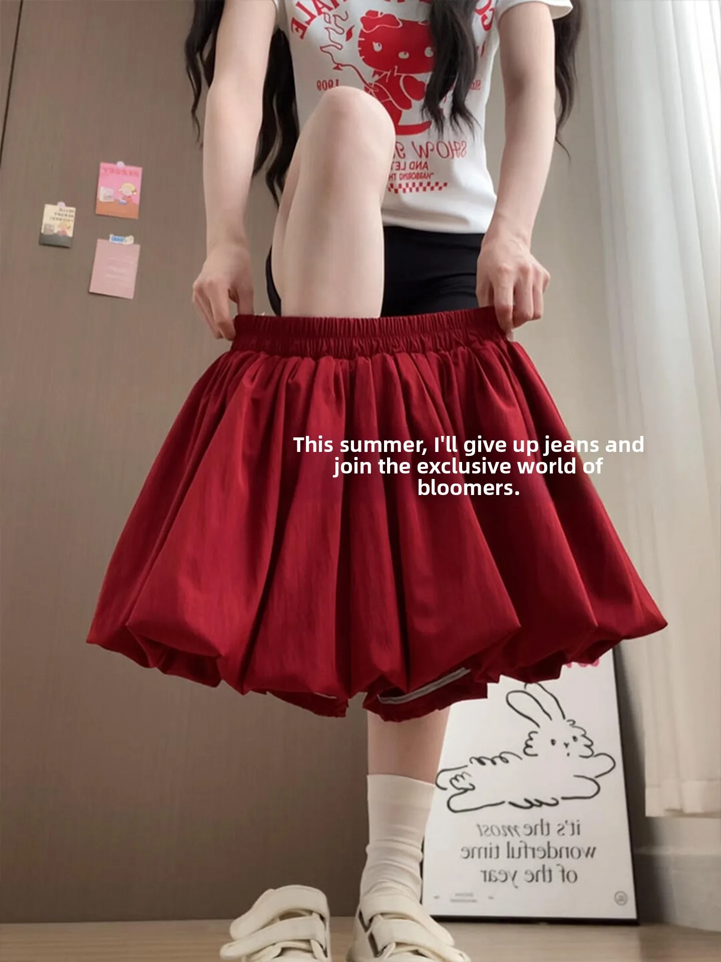 Red Flower Bud Puffy Short Skirt Women's High Waist Slimming Pumpkin Cake Skirt Small Size Wrap A-Line  Skirt