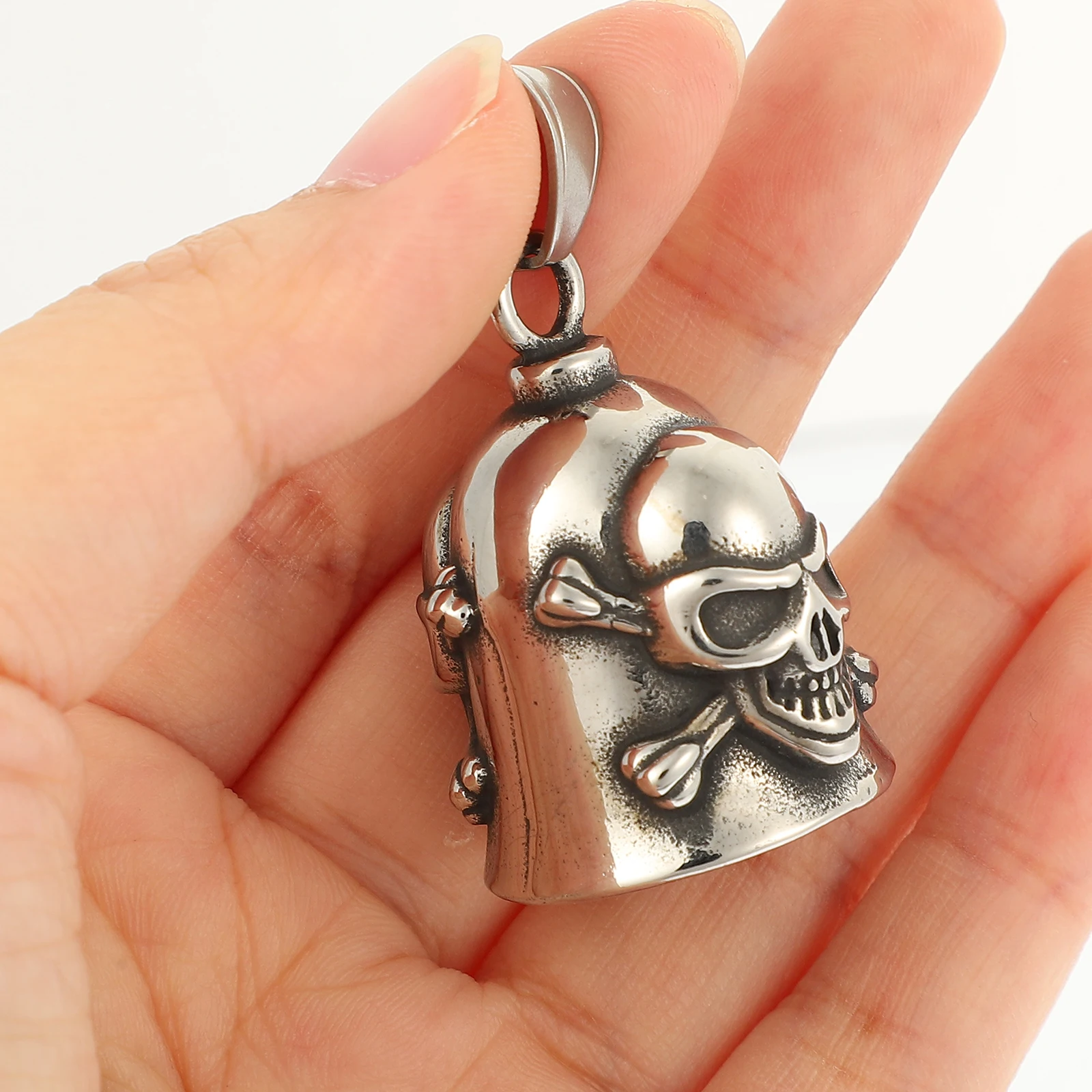 

Skull Pendant Necklace Men Mini Bell Mens Bead Punk Jewelry Silver Necklaces for