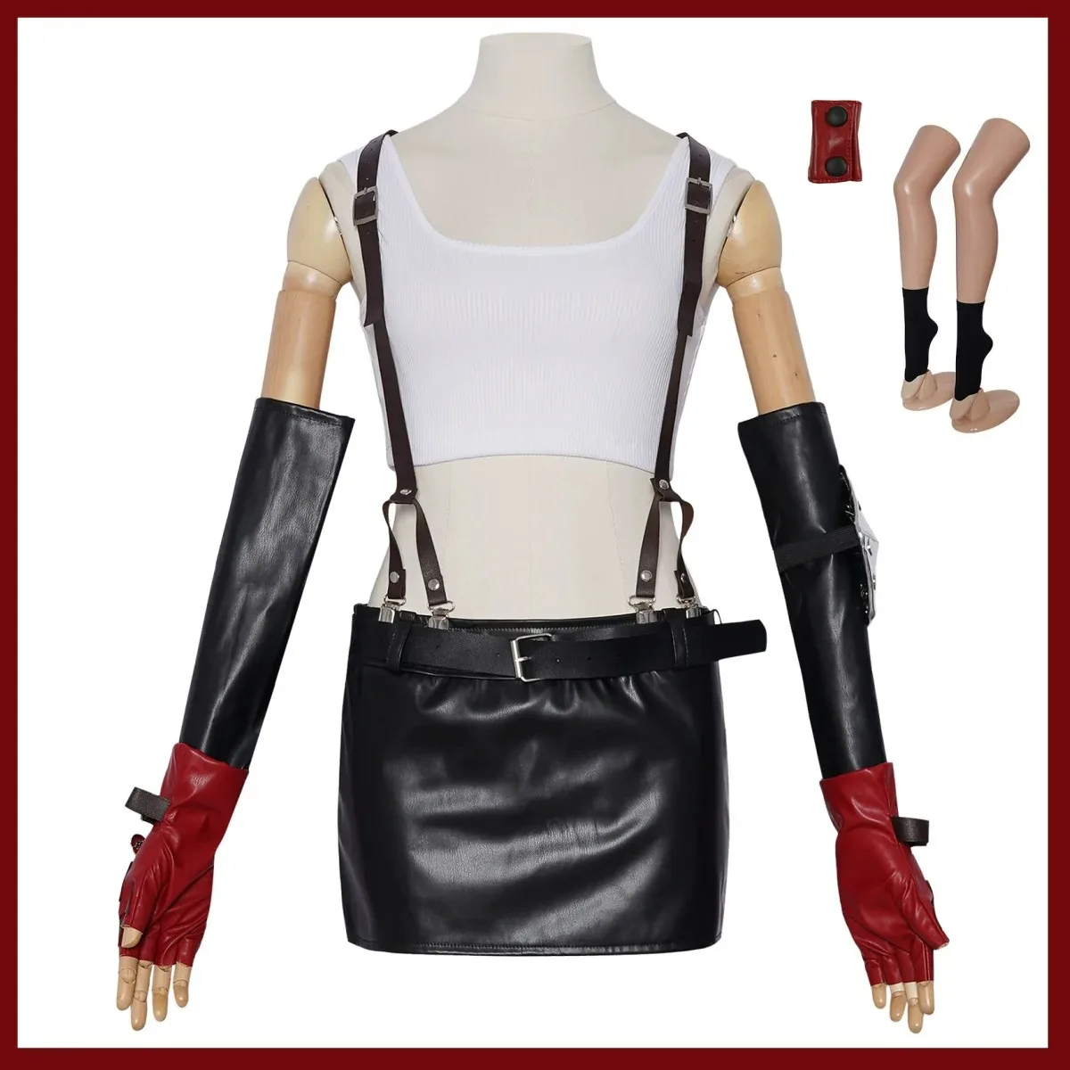 Juego Final Fantasy VII Remake Tifa Lockhart disfraz de Cosplay ajustado negro PU mujer falda Sexy Tops peluca traje de fiesta de Carnaval