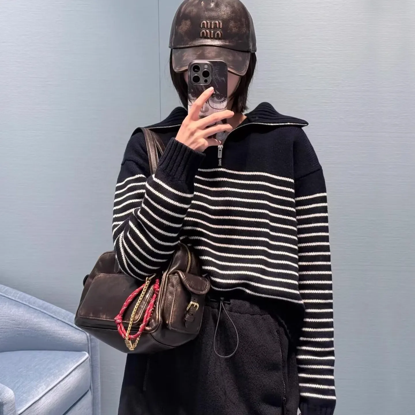 

Autumn Winter Loose Fit Women's Knitted Sweater Coat Long Sve f Open Collar Striped Pullover Casual Versatile Woolen Top