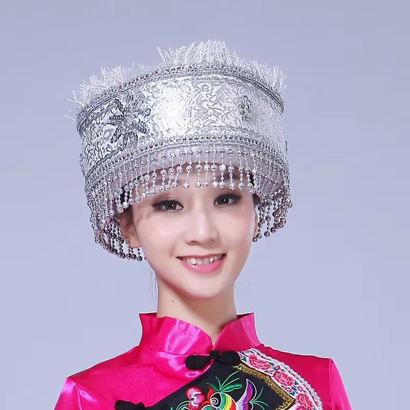 中国ミャオ族帽子女性のためのモンダンス頭飾りヘアアクセサリー伝統的な中国のかぶとキャップステージパフォーマンスヘッドギア