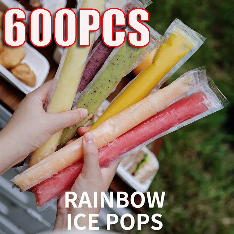 600PCS Disposable Ice Popsicle Mold Bags Bpa Free Freezer Tubes with Zip Seals Yogurt Stick Juice Fruit Smoothies Ice Candy Pops