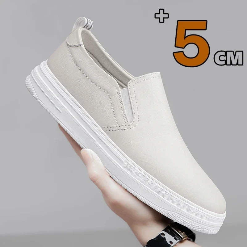 5cm Spring Summer Comfortable Man Casual Elevator Shoes Men Loafers Soft Cow Leather Men Moccasins Height Increase Taller Shoes