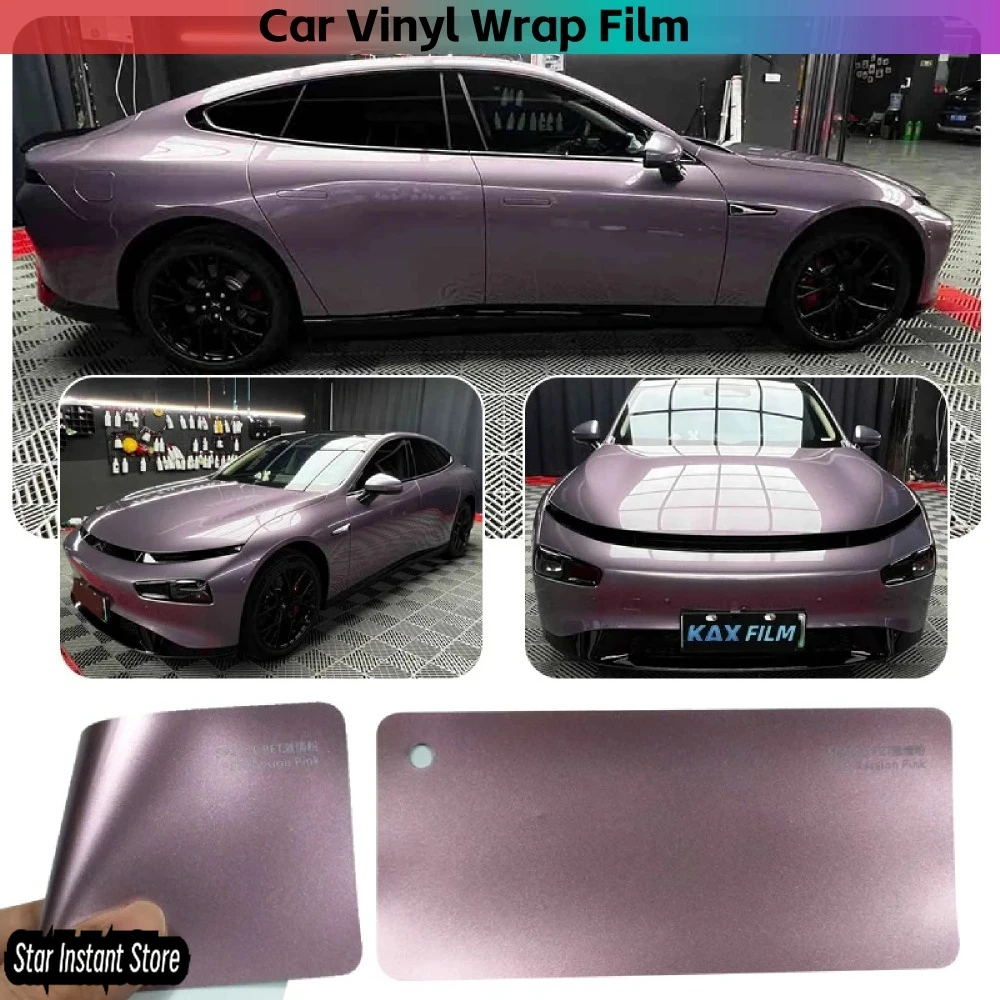 

Super Gloss Metallic Passion Pink Vinyl Wrap 1.52x17m, PVC/PET Car Film with Back Paper, Satin Air Bubble Free