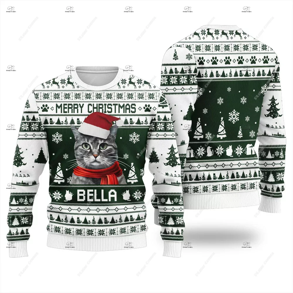 

Christmas Santa Claus Pet Cat Knitted Ugly Sweater Graffiti Retro Vintage 3DPrint Pullover Harajuku Casual Funny Long Sleeves 32
