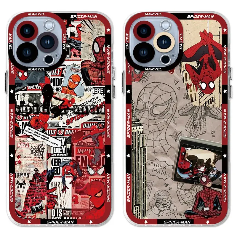 Funda protectora de silicona suave para iPhone, carcasa transparente de Marvel Spider Man para iPhone 16 Pro Max 15 14 Plus 13 12 11 Pro XR XS X 8 7 SE 2020