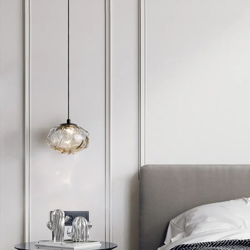 

SANDYHA Modern Minimalist Pendant Light Glass Lampshade Lifting Design Bedroom Living Room Dining Table Lighting Bedside Lamp