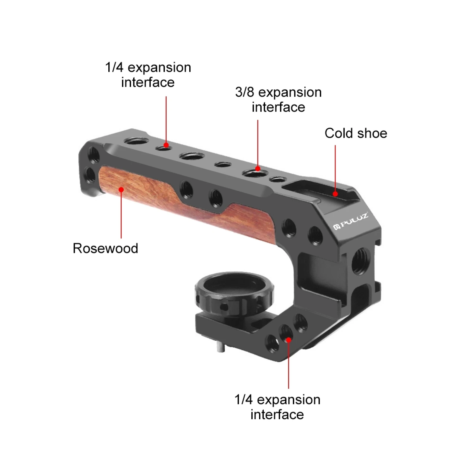 PULUZ Handgrips Camera Wooden Top Handle with Cold Shoe Mount & 1/4 and 3/8 Threaded Holes