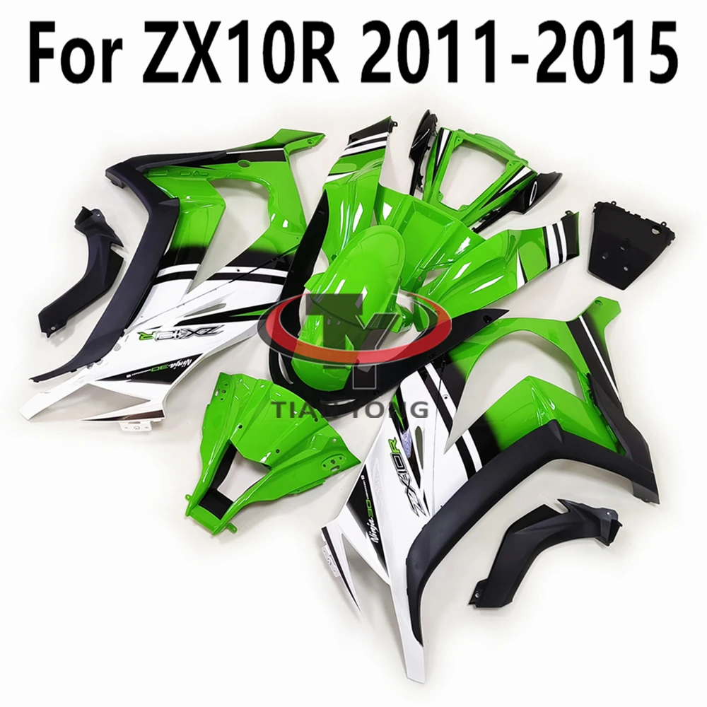 For Kawasaki ZX10R ZX10 R ZX 10R 2011 2012 2013 2014 2015 Full Fairing Kit Bodywork Cowling Green white gradient printing