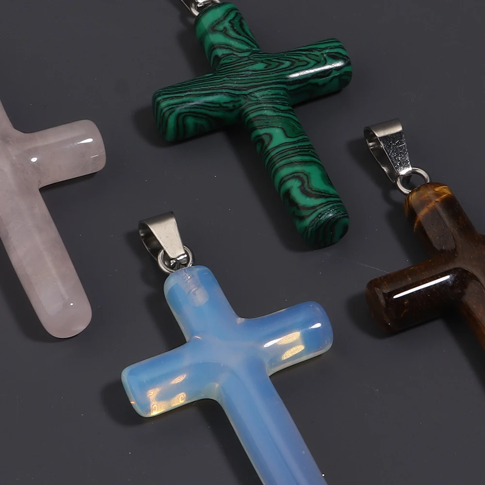 1PC Natural Stone Cross Shape Charms Crystal Tiger Eye Pendants For Men Women DIY Gift Necklace Jewelry Making Accessories view 5