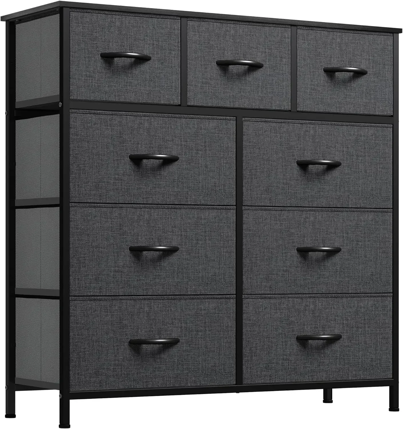 Dresser with 9 Drawers,Fabric Storage Tower, Tall Chest Organizer Unit, Entryway with Sturdy Steel Frame, Wooden Top