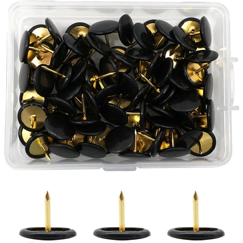 100 Pcs Black Round Head Metal Drawing Pins Push Pins with Storage Box for Home Office Bulletin Pinboard