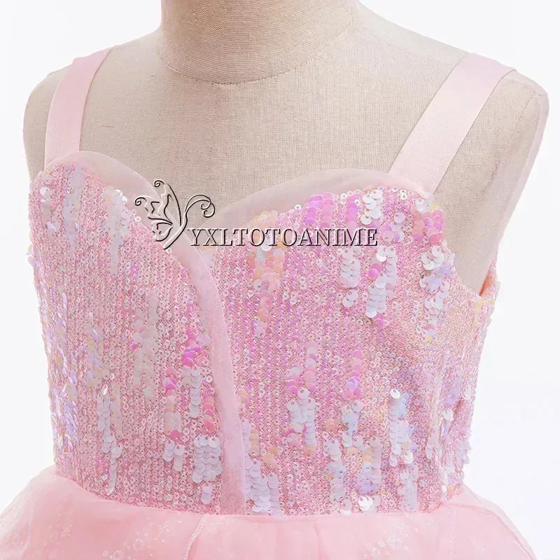 En stock disfraz de Cosplay de Glinda malvado para niña, vestido de noche de princesa de boda rosa, disfraz de fiesta de disfraces de Halloween