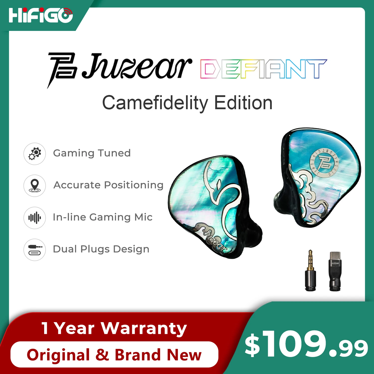 HiFiGo Juzear x Z 리뷰 Defiant Gaming Fidelity 1DD+3BA IEM 게이밍 튜닝 교체 가능 플러그 타입-C 3.5mm 마이크 인이어 이어폰