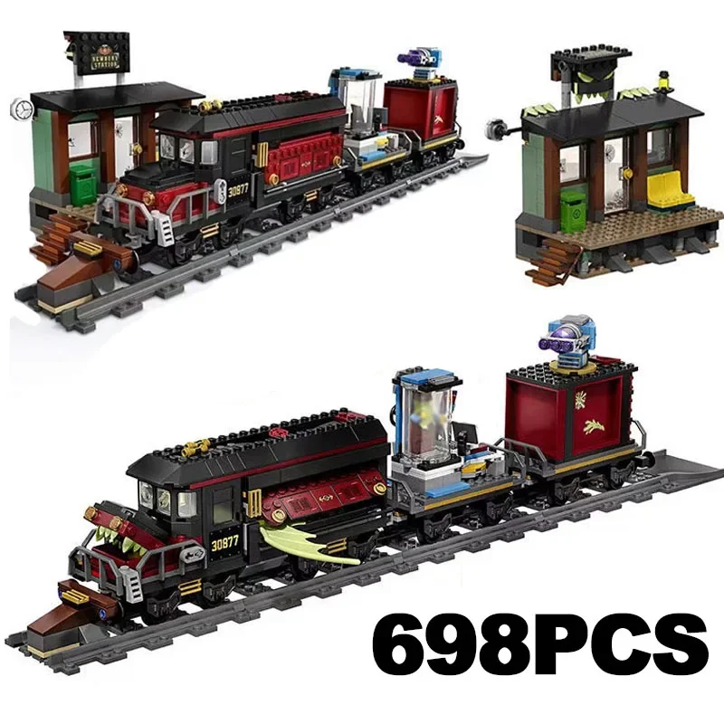 IN stock 698PCS Creative Hidden Side Ghost Train Fast Track 70424 Scientist Model Vehicle Gift for Children