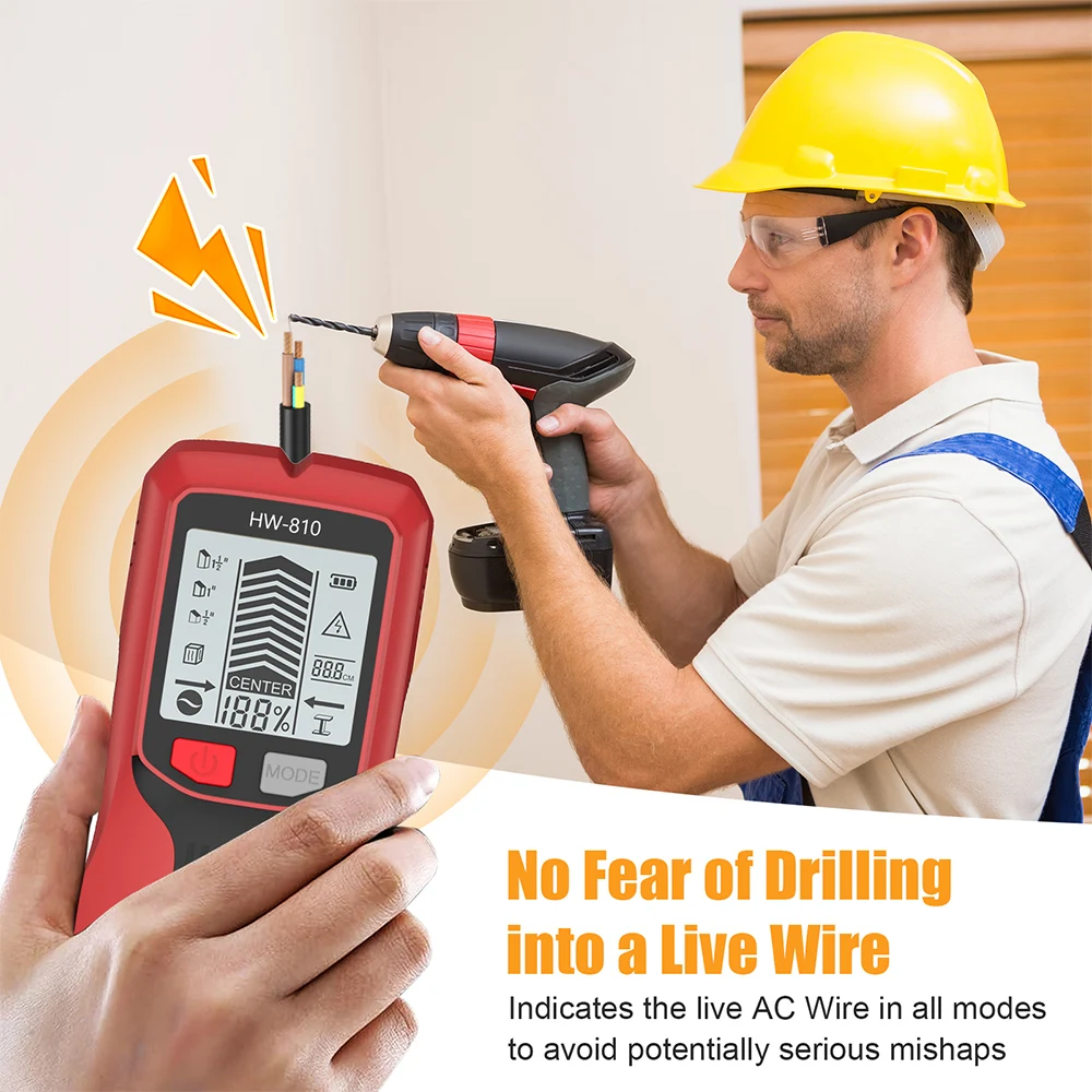 Wyszukiwarka kołków 6 w 1 Wyświetlacz LCD Elektryczny skaner ścienny Czujnik Wysoka dokładność Ręczny wykrywacz metali do kabli AC na żywo Drewno