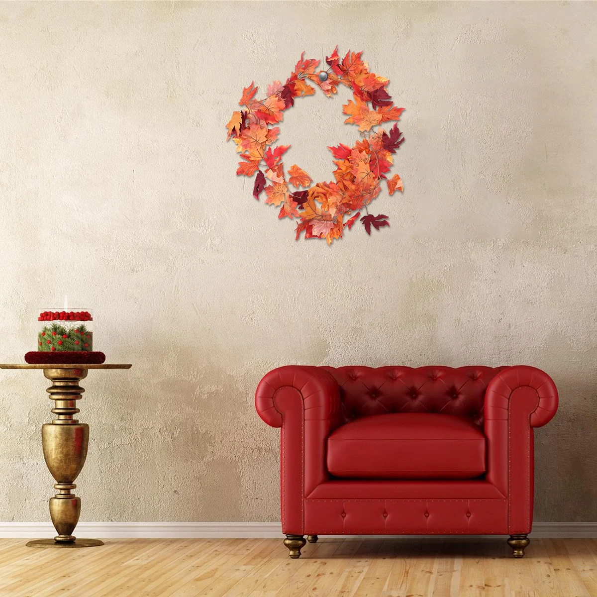 

Artificial Maple Rattan Dark Red Simulation Leaves Vine For Halloween Thanksgiving Day Decor Wedding Party Garden Wall Mirror